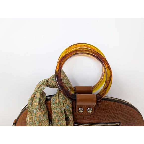 Patricia Nash Purse Brown Leather Meldola Dome Satchel with Scarf Dust Bag - Picture 4 of 16